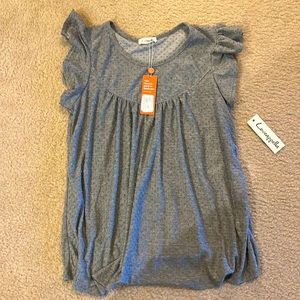 Gray Swiss dot flounce sleeve Loveappella top